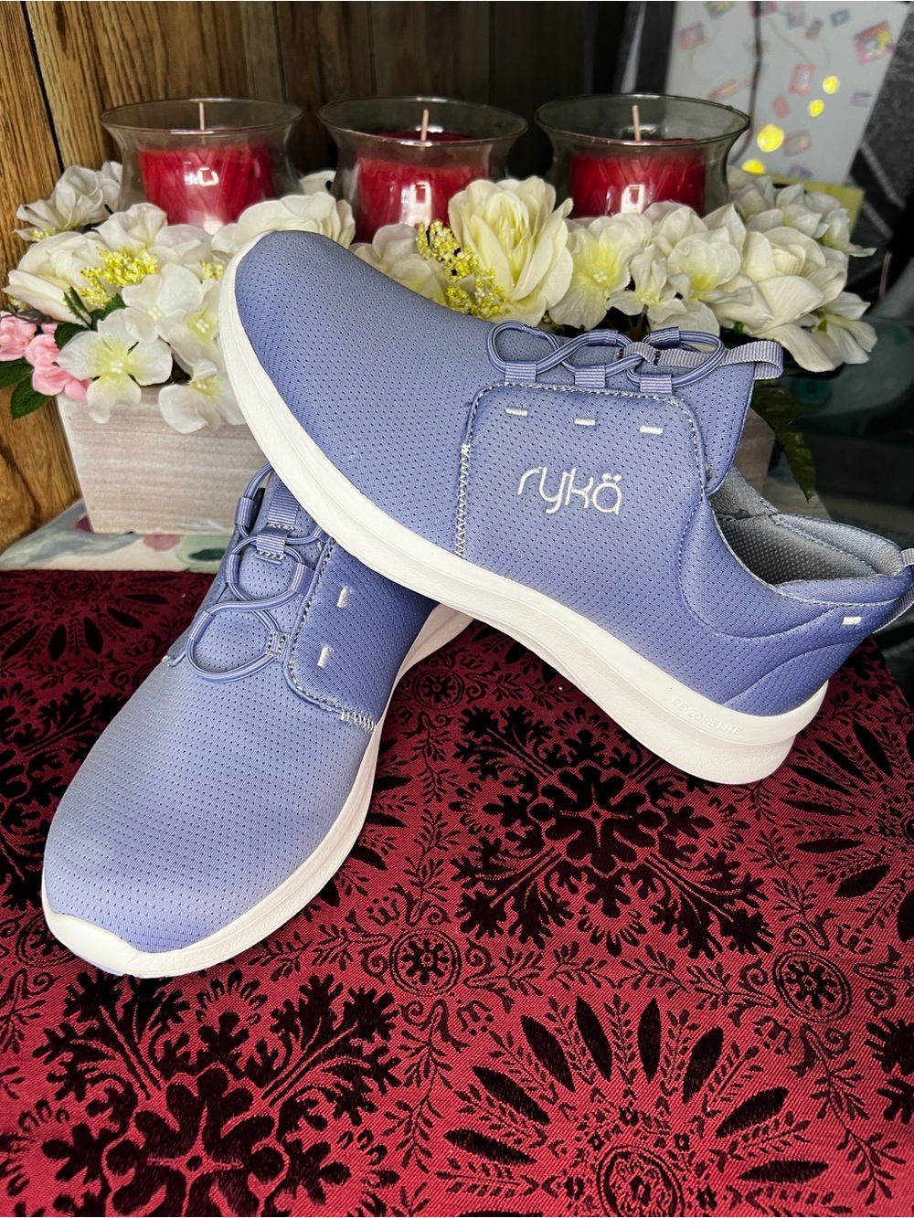 Ryka Lavender Perforated Lace-Up Walking Sneakers